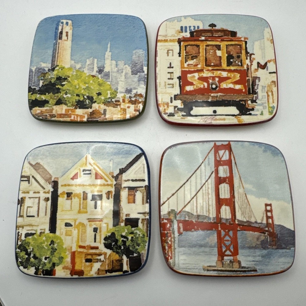 San Francisco Four Coaster Set Cable Car Golden Gate Painted Ladies Coit Tower